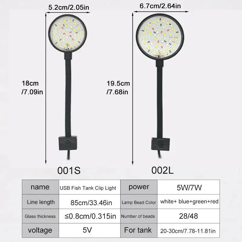 USB 5V Aquarium LED Lamp Fish Tank Light Decor Aquatic Plant Multiple