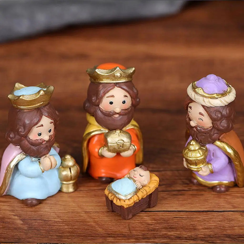 Holy Family Nativity Figurines Manger Miniatures Statue Table Baby Zpaxo
