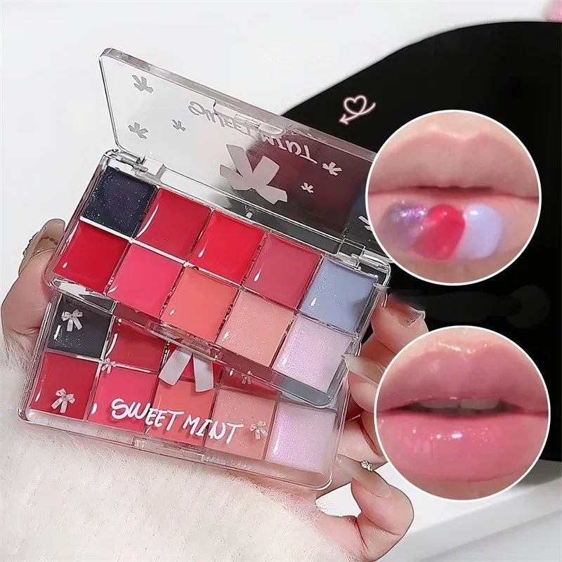 10-Color Jelly Lip Gloss Plate Moisturizing Pigmented Lip Glaze Palette Water Glossy Mirror Lip Balm Sexy Plump Makeup Palette Zpaxo