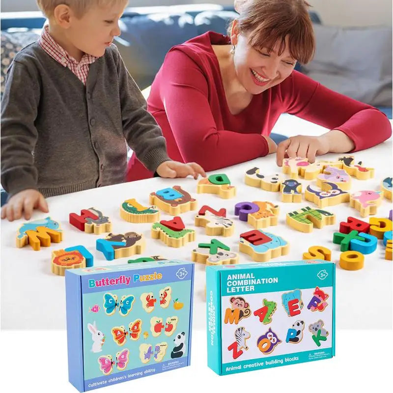 Alphabet Animal Puzzle Wood Animal Brain Teasers Toy Fine Motor Skills Learning Alphabet Puzzle For Kids 3 Years Kindergarten Zpaxo
