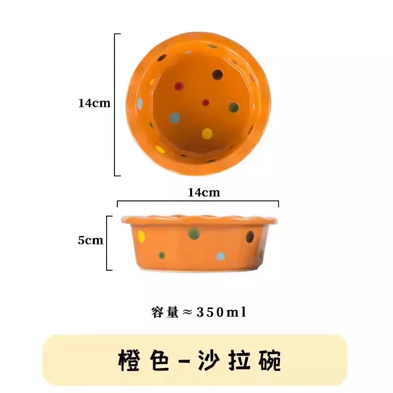 Pet Bowl Cute Ins Storm Dot Ceramic Bowl Dessert Breakfast Bowl Home Cat Dog Bowl Feeding Basin Cat Caramics Supplies Zpaxo Orange pot