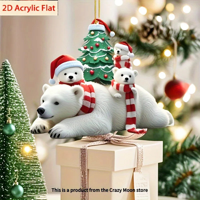 Christmas 2D Acrylic Animal Ornaments – Tree, Keychain & Bag Decor