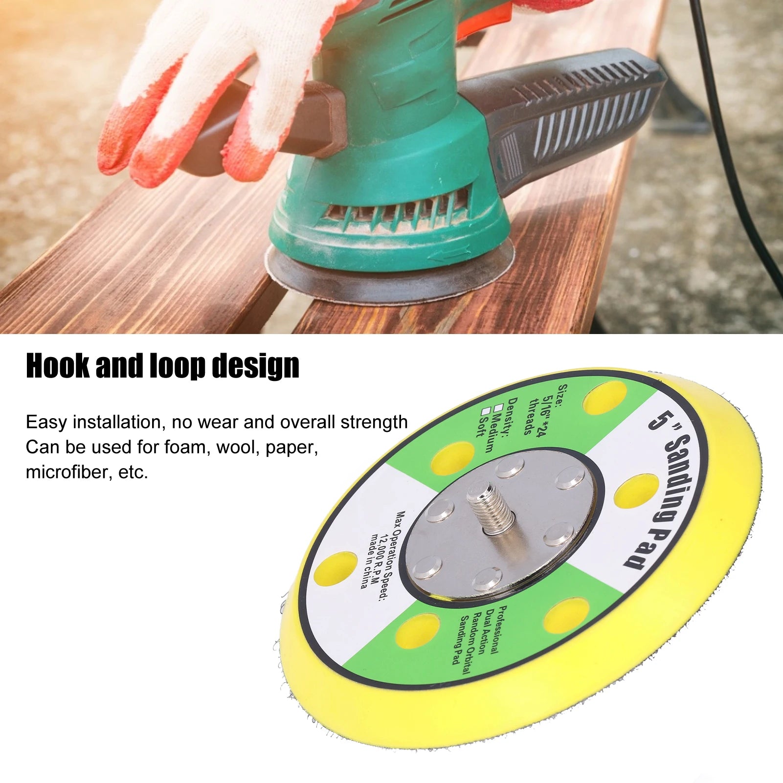 Sanding Pad 5 16 24 Hook Loop PU Backing Plate Pneumatic Sander