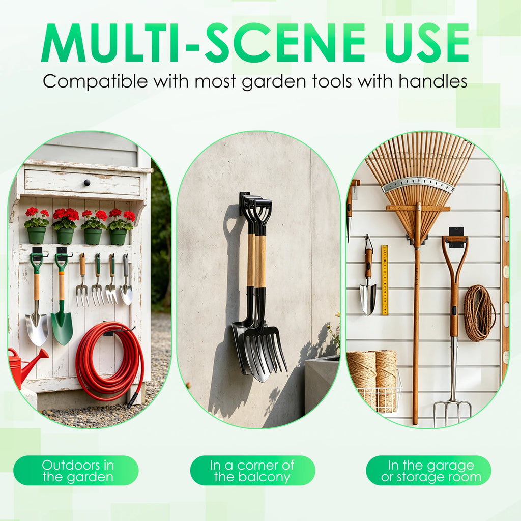 Garden Tool Organizer Wall Mounted Heavy Duty Garage Storage Rack Shovel Rake Holder Space Saving Rustproof Black Iron Hanger Zpaxo