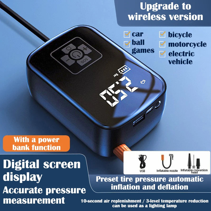 Cordless Tire Inflator Pump Portable Digital Display LED Light Auto Zpaxo
