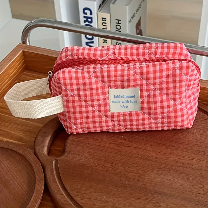 Plaid Makeup Bag Large Capacity Portable Cosmetic Bag For Women Girls Skincare Toiletry Bag Multifunctional Cute Wallet Pouch Zpaxo S