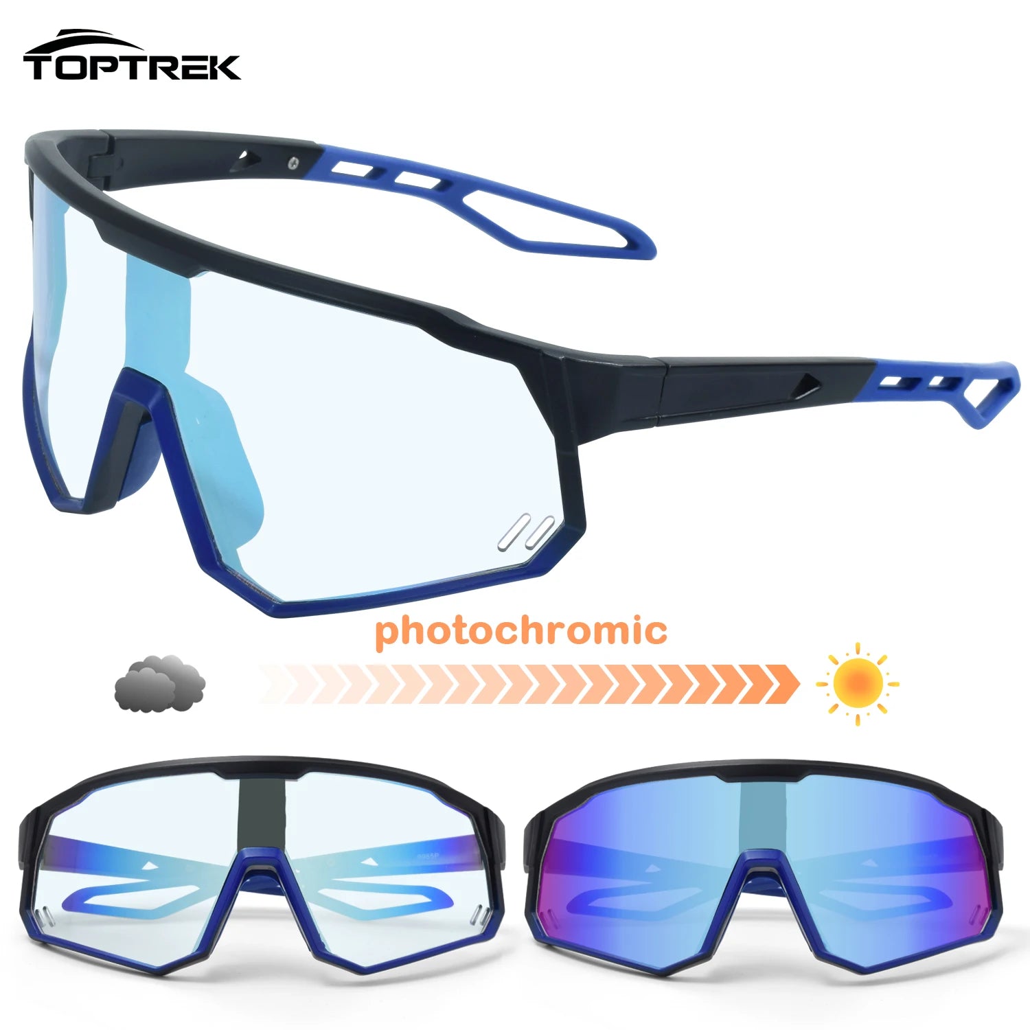 Toptrek Photochromic Cycling Sunglasses Men Women Outdoor Sport Running Bike Hiking Bicycle Eyewear MTB Baseball Glasses Goggles Zpaxo 02 Black Blue