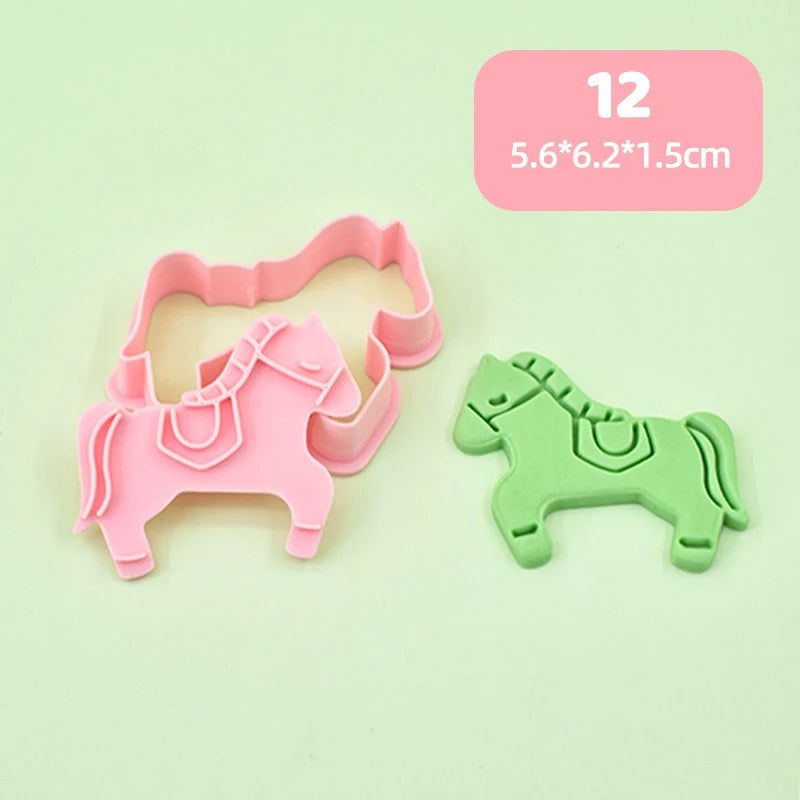 Year Of The Horse Cookie Cutters Chinese New Year 3D Cartoon Horse Shape Pressable Biscuit Mold Cookie Stamp Kitchen Baking Tool Zpaxo 12