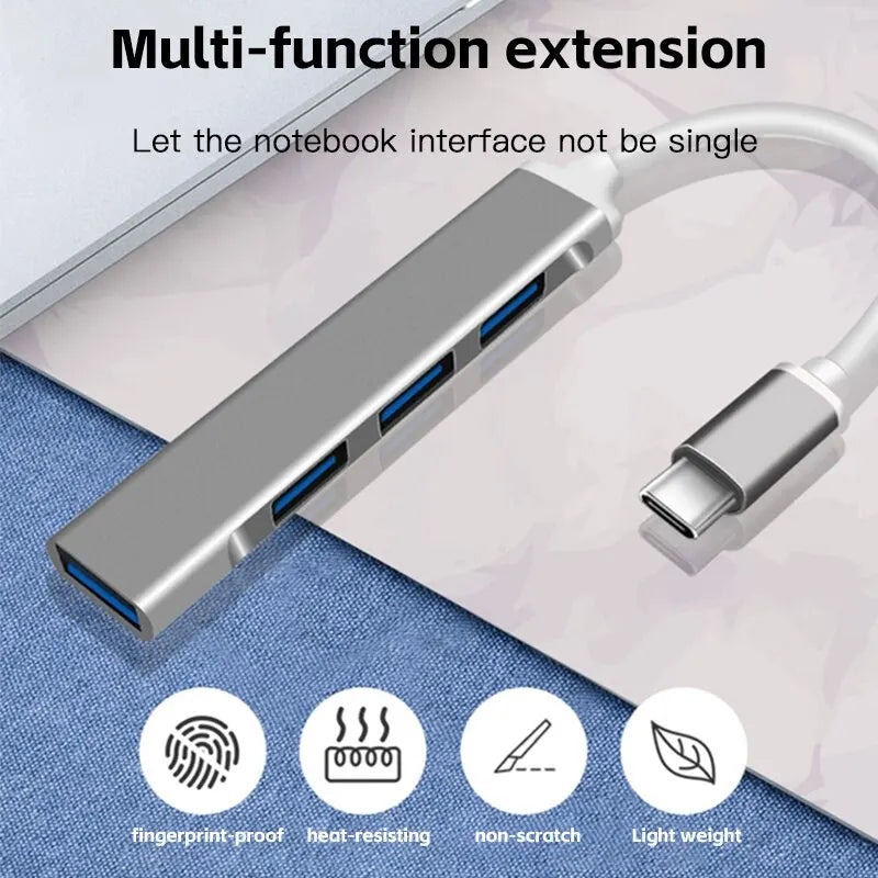 Mini USB C Hub 4Port Adapter USB3 1Multi Splitter 4in1 Docking Zpaxo