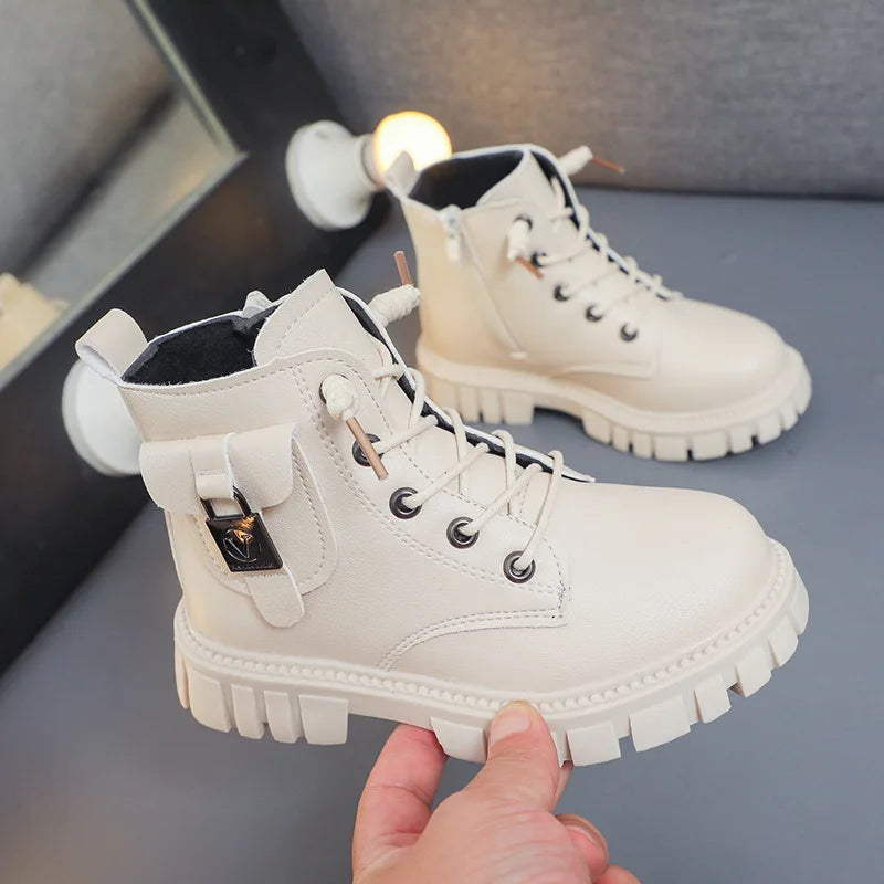 Autumn Winter Girls Ankle Boots Fashion Non-slip Boys PU Leather Zpaxo