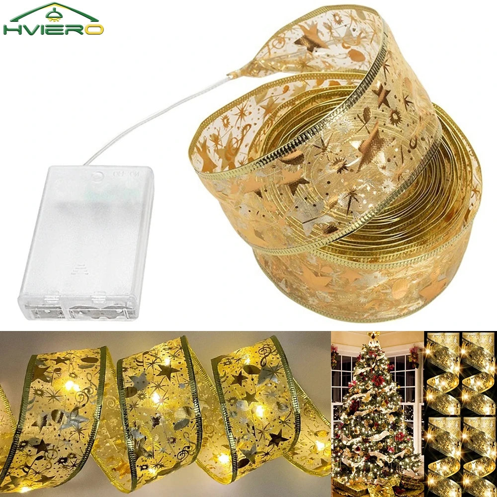 Warm White LED Ribbon Fairy String Lights – Gold Christmas Décor LED Fairy String Lights Zpaxo