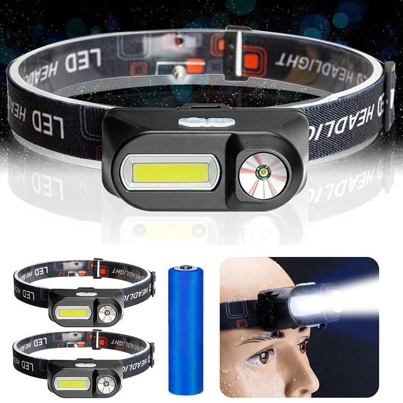 XPE+COB LED Headlamp – Type-C Rechargeable Waterproof Head Torch