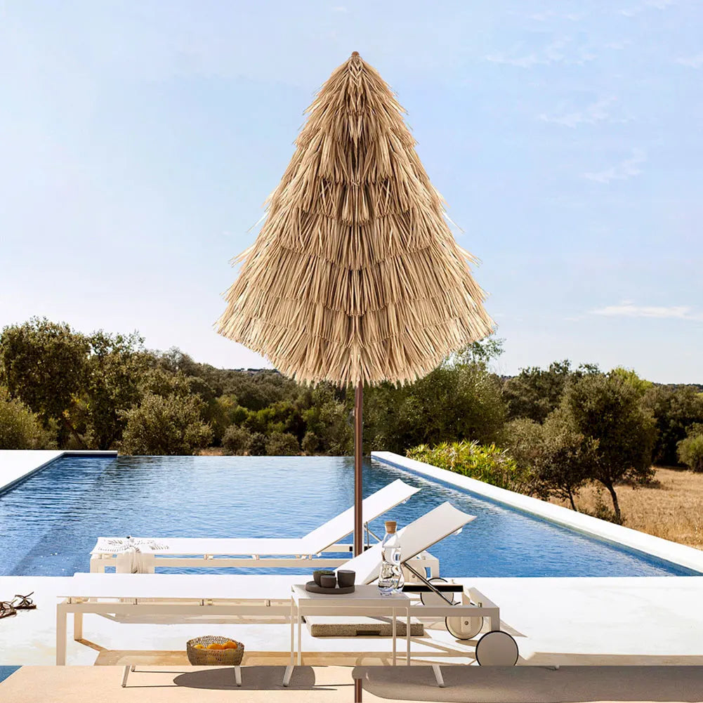 63inch Thatched Garden Umbrella with Tripod Base Beach Umbrella Outdoor Tiki Patio Umbrella for Garden, Lawn, Deck, Backyar Zpaxo