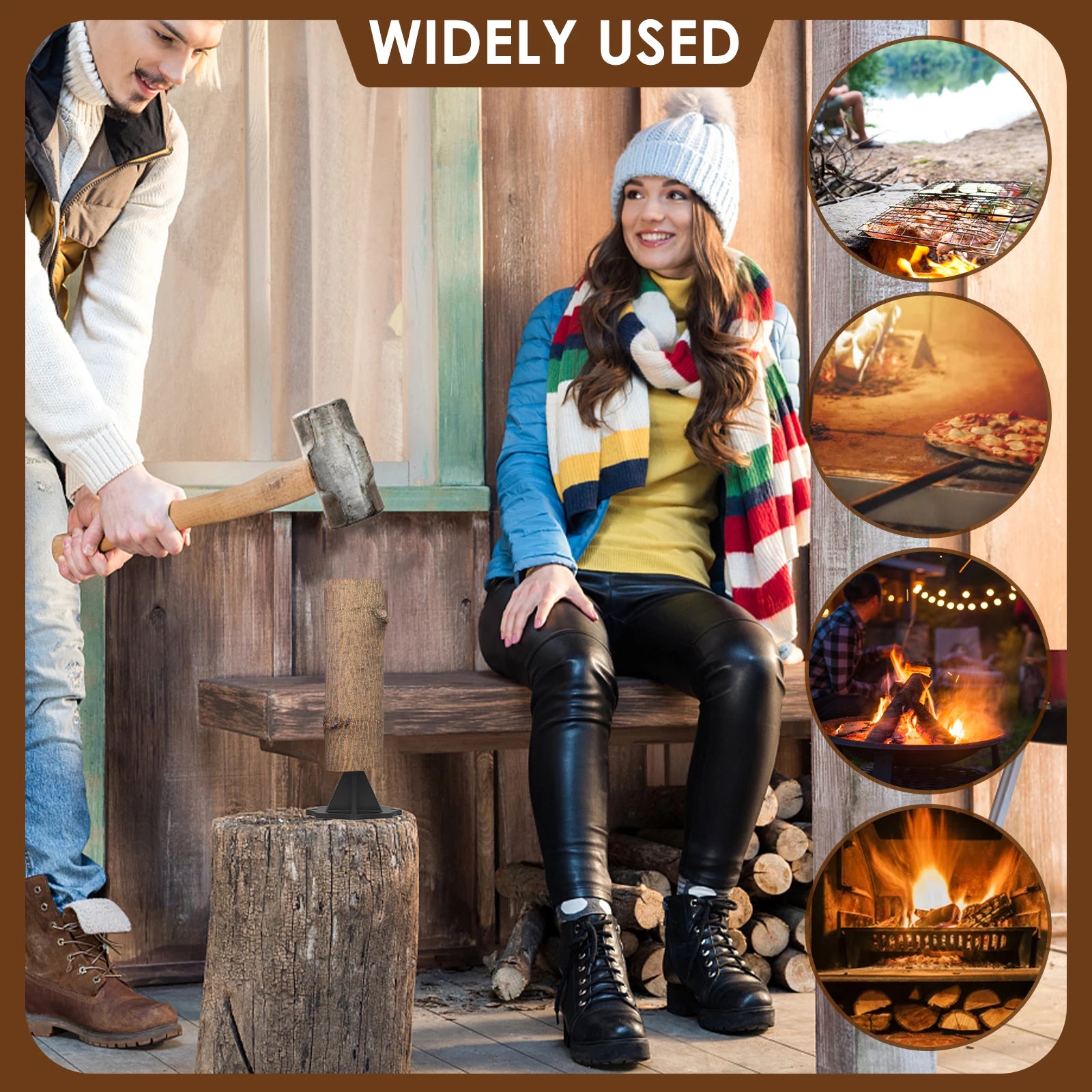 Kindling Splitter Sturdy Carbon Steel Log Wood Splitter Portable Wood Splitter Tool with Cloth Bag Manual Splitter for Home 2025 Zpaxo