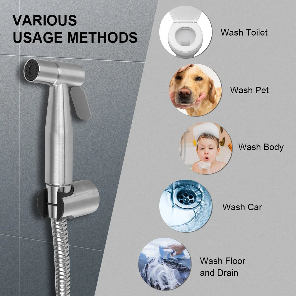 Hand Bidet Faucet Sprayer Toilet Stainless Steel Bathroom Self