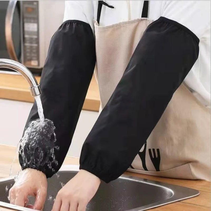 2pcs Heavy-Duty Black Faux Leather Arm Sleeves - Waterproof & Oil-Resistant for Kitchen, Occupational Work & Industrial Use Zpaxo