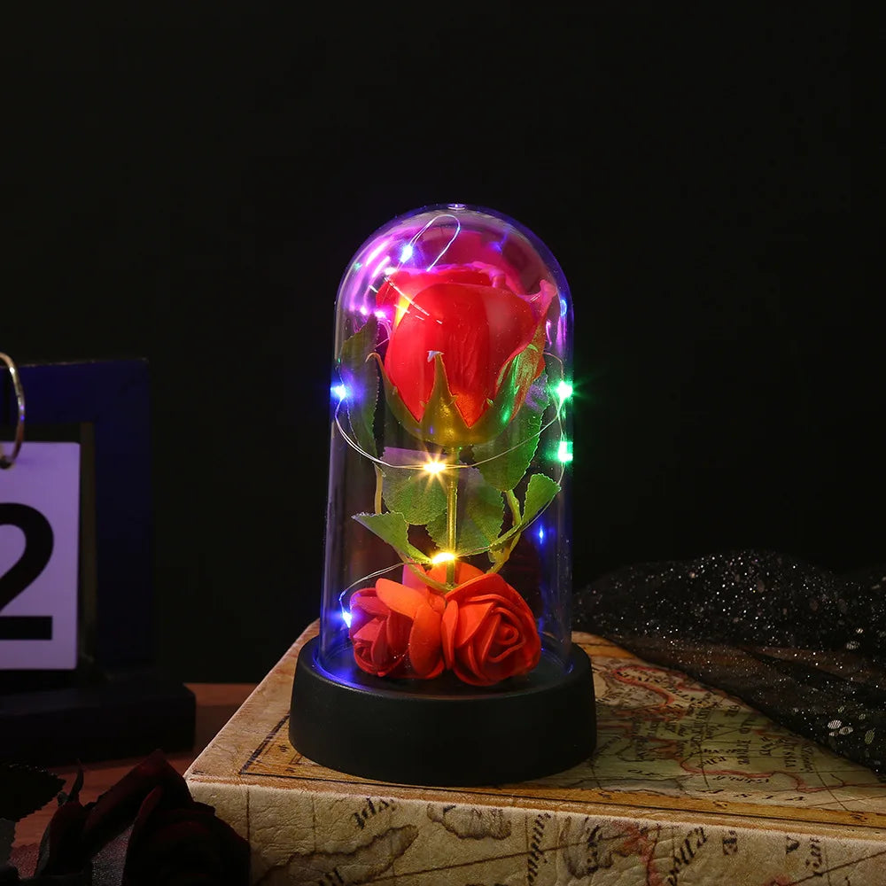LED Rose Bouquet in Dome – Everlasting Artificial Flower Gift