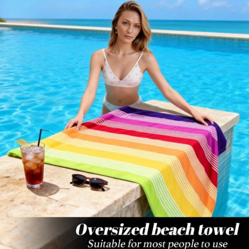 Extra Large Rainbow Stripe Beach Towel Soft Microfiber Quick-dry Wrap