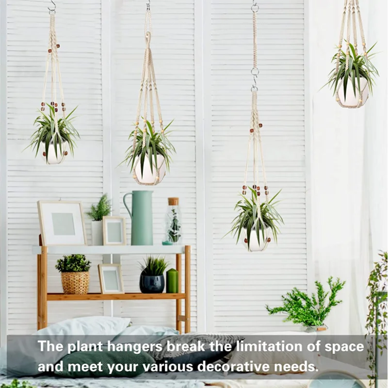 Bohemian Hand-woven Plant Hanging Basket Holder Indoor Outdoor Stand Zpaxo