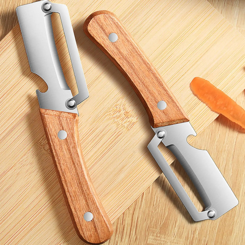 Kitchen Peeler Stainless Steel Multi-Function Kitchen-Specific Peeler for Slicing Fruit and Vegetables with Wooden/ Steel Handle Zpaxo
