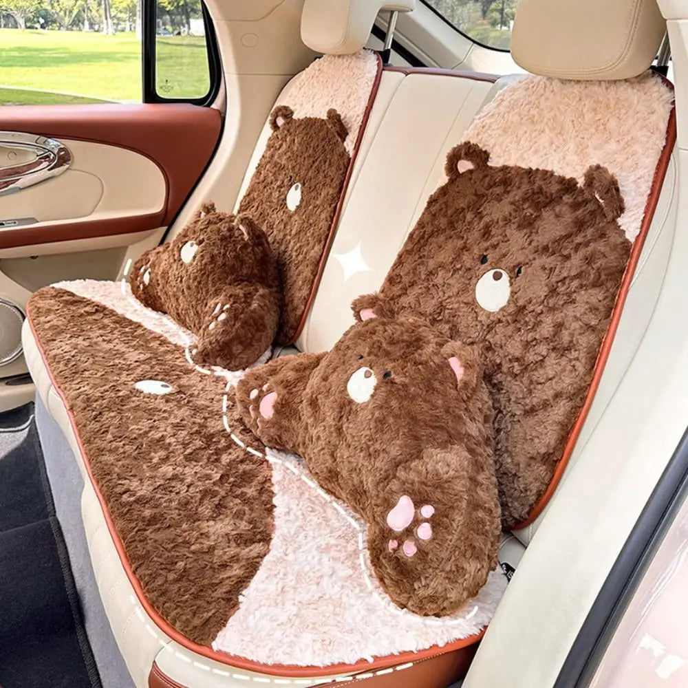 Soft Warm Bear Car Cushion Furry Non Slip Seat Universal Pillow Zpaxo