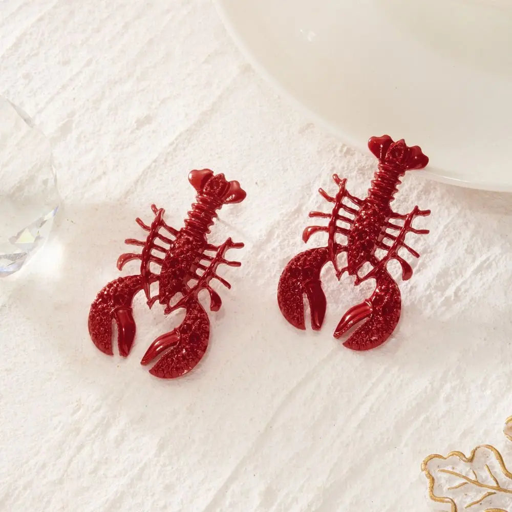 Creative Ocean Series Lobster Earrings Enameled Metal Exquisite Animal Earrings Ear Jewelry for Girls Ladies Zpaxo