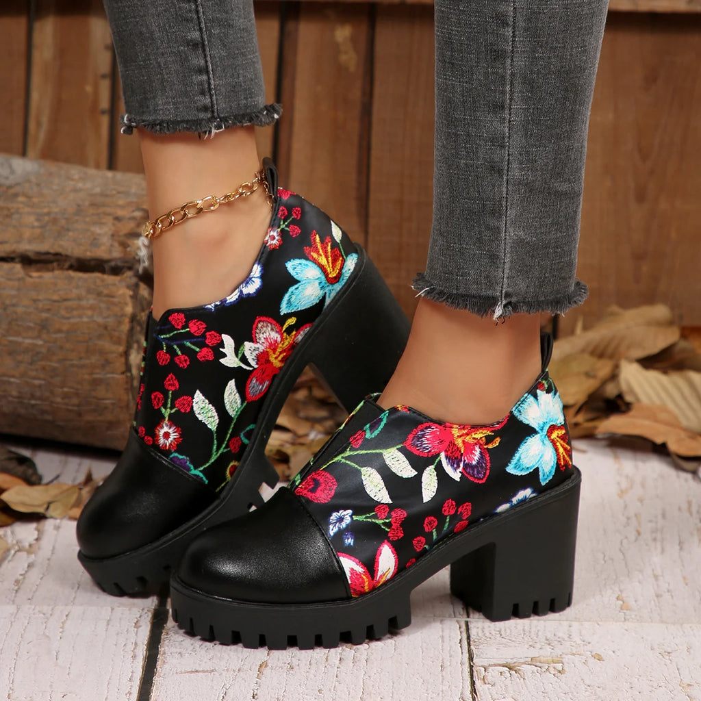 Trend Women High Heel Pumps Trend Casual Heels Female Flower Fashion Leather Women Shoes Spring Autumn 2025 New High Heels Zpaxo