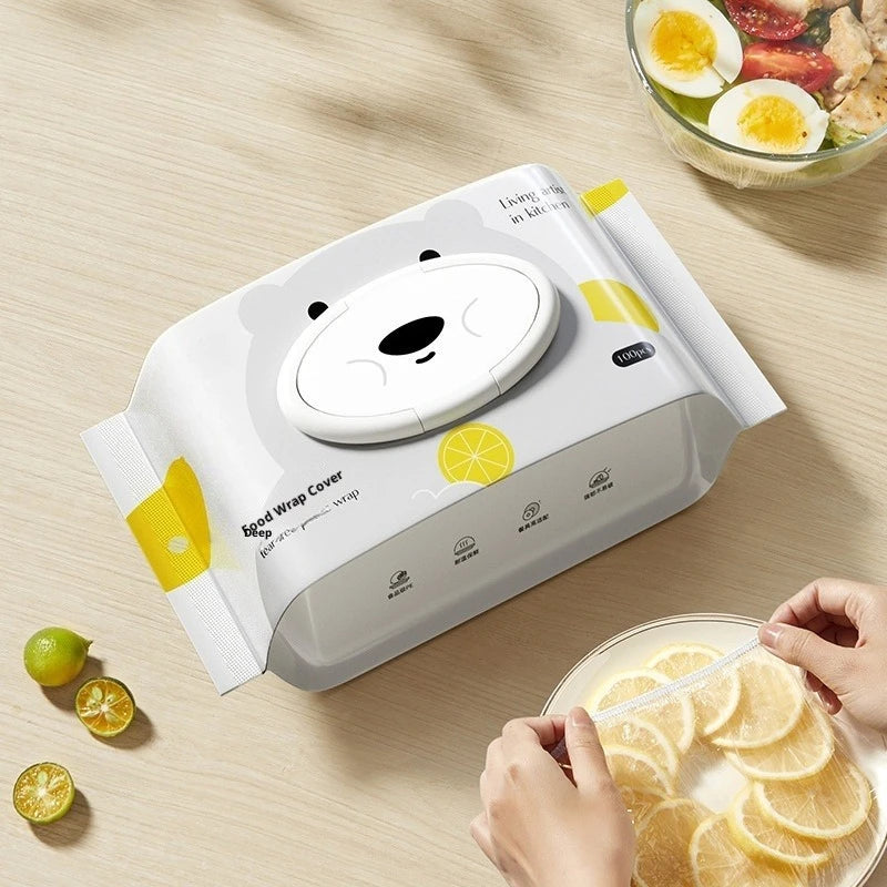 Disposable Plastic Wrap Cover, Removable, Food-grade, Household Use, Cartoon and Cute Design, Kitchen Fruit Preservation Cover Zpaxo