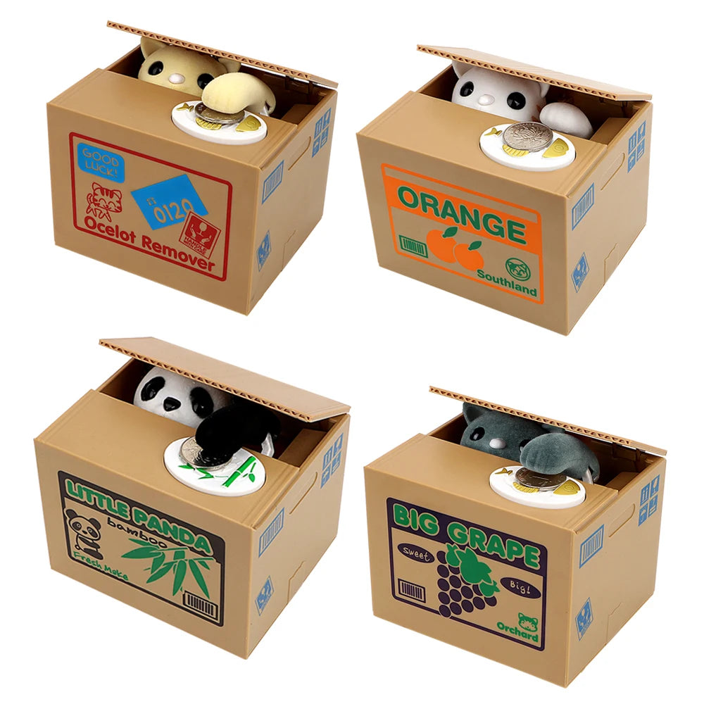 Piggy Banks Plastic Money Saving Box Automated Panda Cat Steal Coin