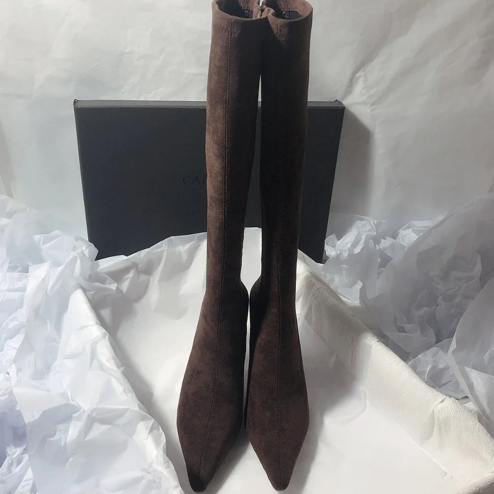 Women Stretch Modern Long Boots Fashion Pointed Toe Knee Booties
