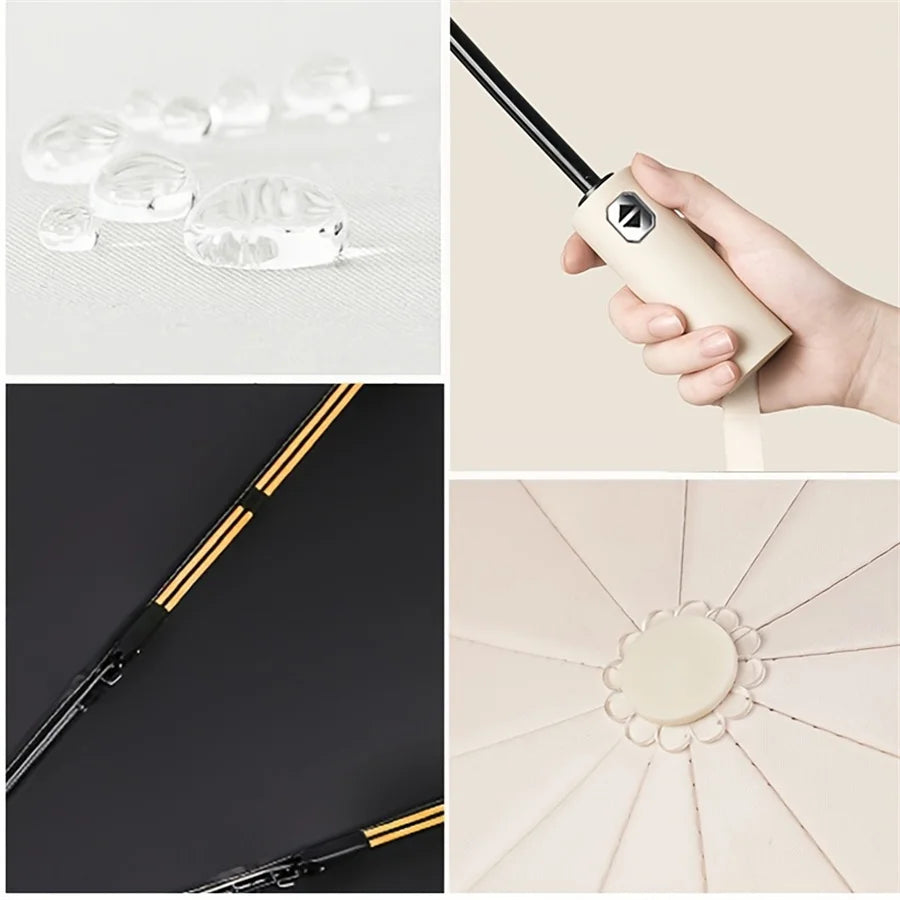 12 Bone Black Glue Fully Automatic Umbrella With Thick And Durable Keel Three Fold Umbrella UV Resistant Folding Umbrella Zpaxo