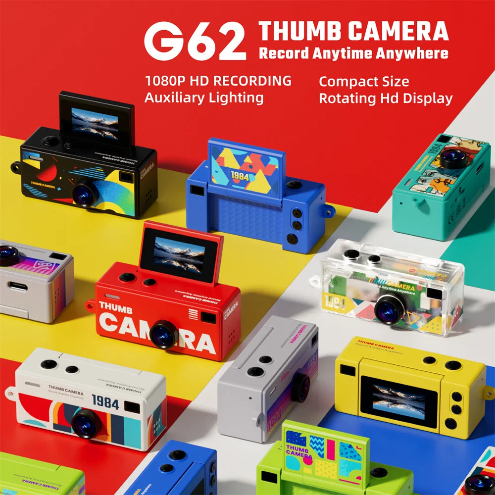 G62 Keychain Thumb Camera 0.96 Inch Retro Mini Action Camera 1080P Very Small Camcorder Audio Video Recorder Support Memory Card Zpaxo