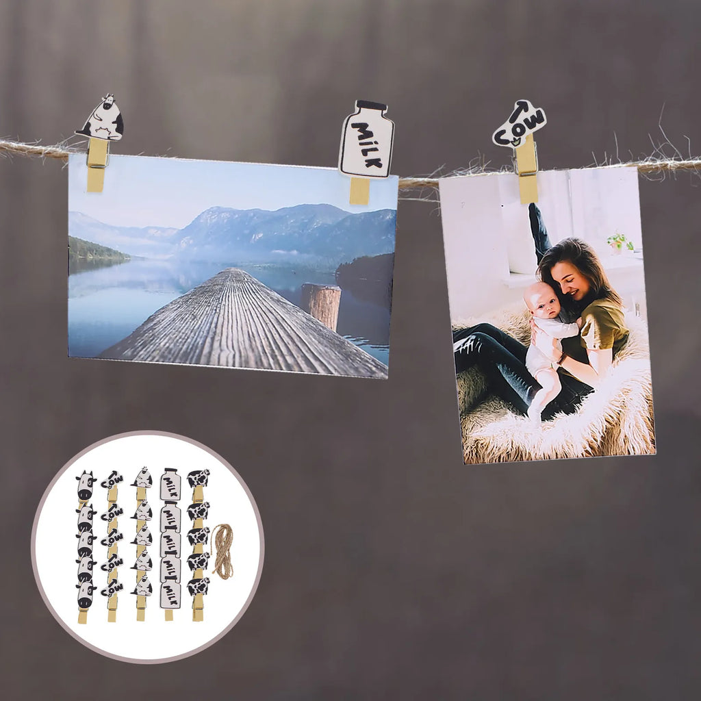 5Packs Cow Shaped Wooden Picture Clips Eye Catching Bright Portable