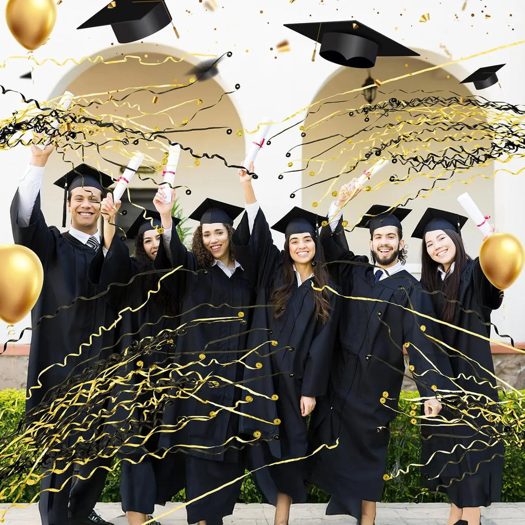 Gold Hand Throw Streamers Popper Black Celebration Graduation