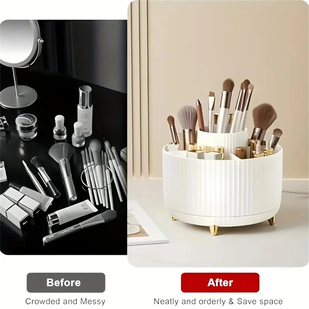 360° Rotating Makeup Organizer - 1pc Plastic Cosmetic Storage with 5 Compartments - Multi-Functional Holder for Brushes Zpaxo