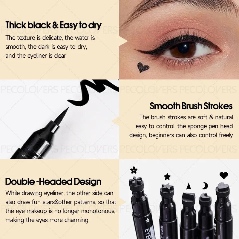 Moon Flower Star Eyeliner Stamp Pen 2 IN 1 Double-head Black Liquid Eye Liner Pencil Love Heart Waterproof Quick Dry Makeup Zpaxo