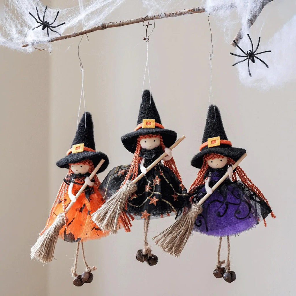 Halloween Witch Doll Hangable Kitchen Decor Broom Ornament Spooky