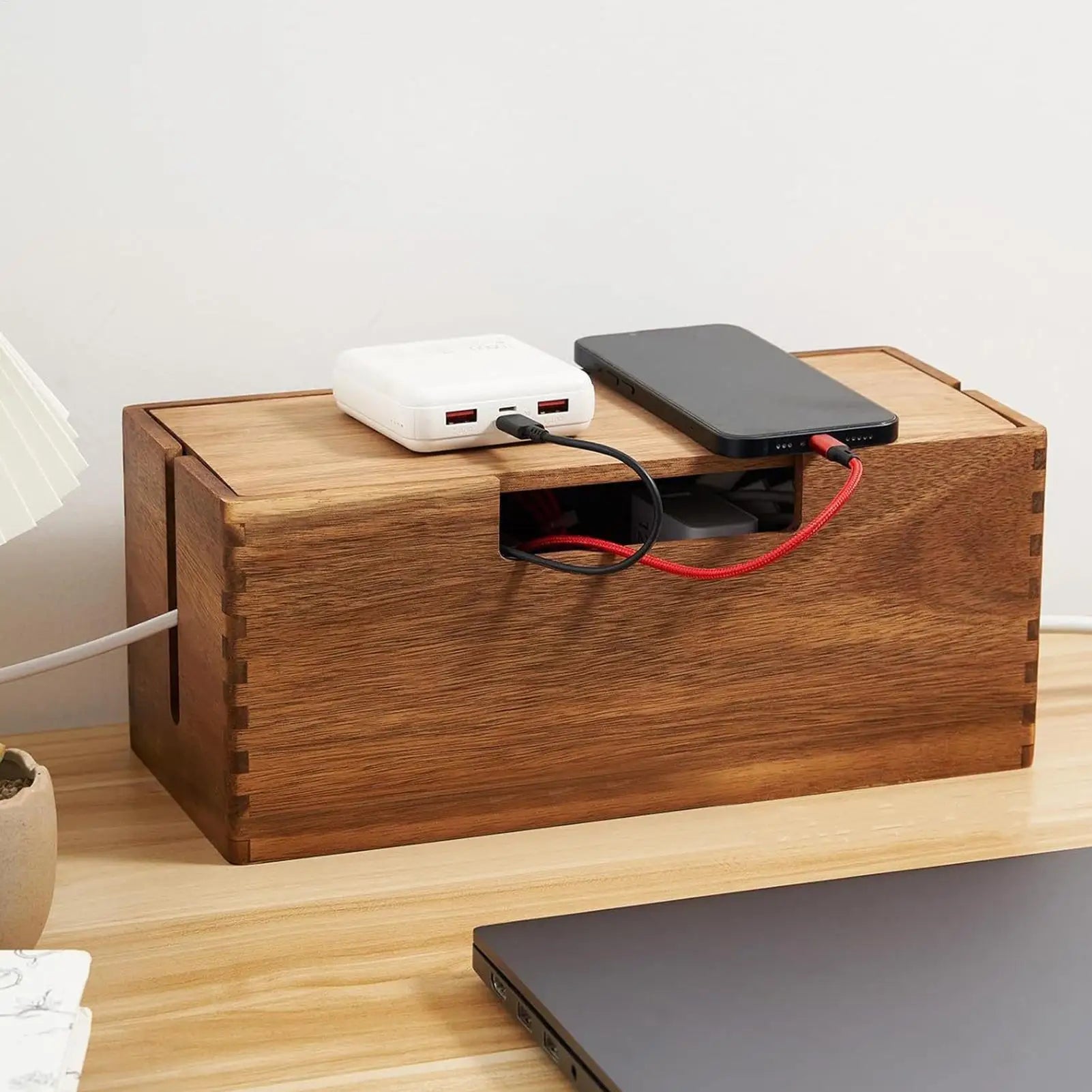 Wooden Cable Storage Box Power Line Storage Case Dustproof Charger Socket Organizer Wire Case Home Cable Winder Organizer Zpaxo