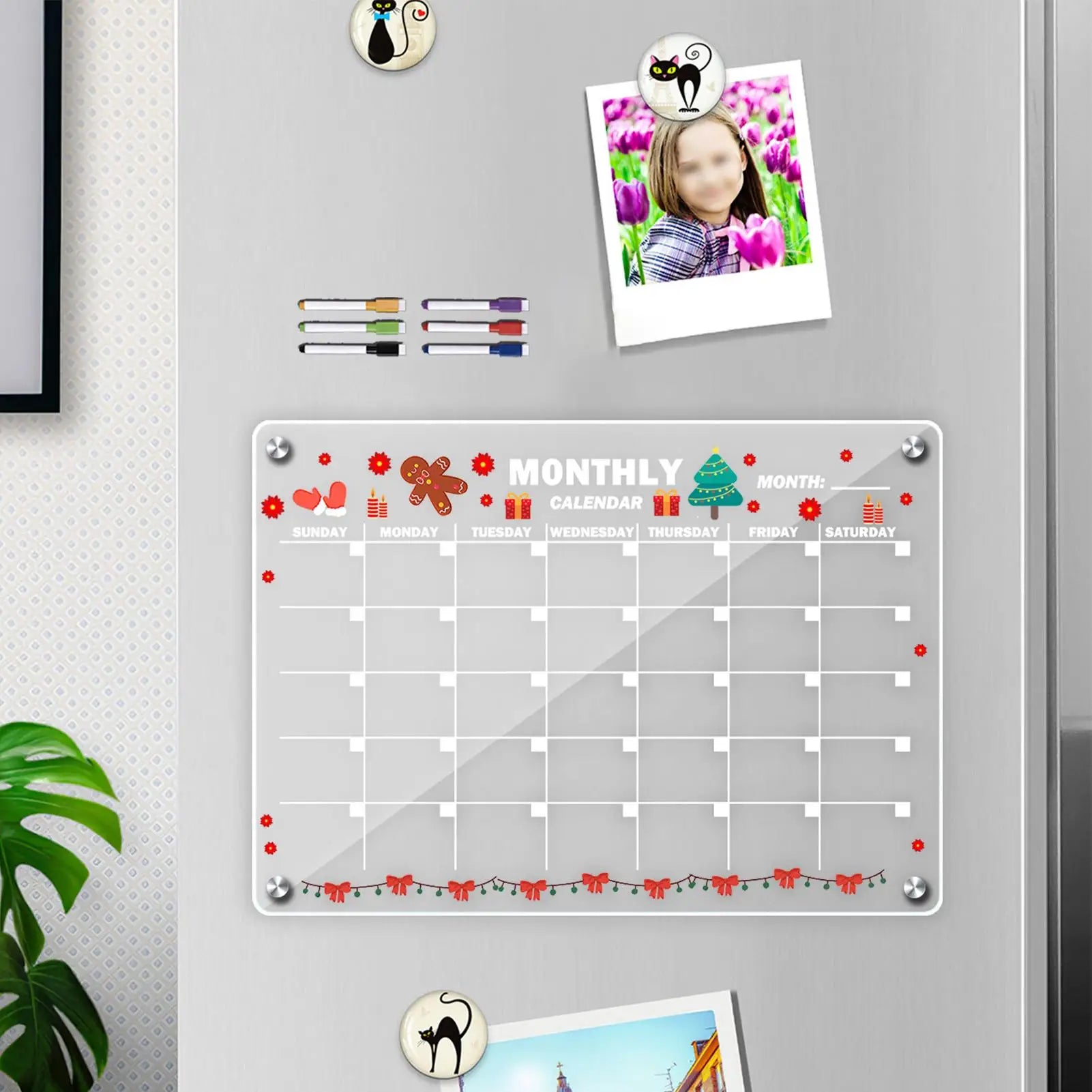 Acrylic Magnetic Board Writable 6 Marker Pens Monthly Planner Dorm
