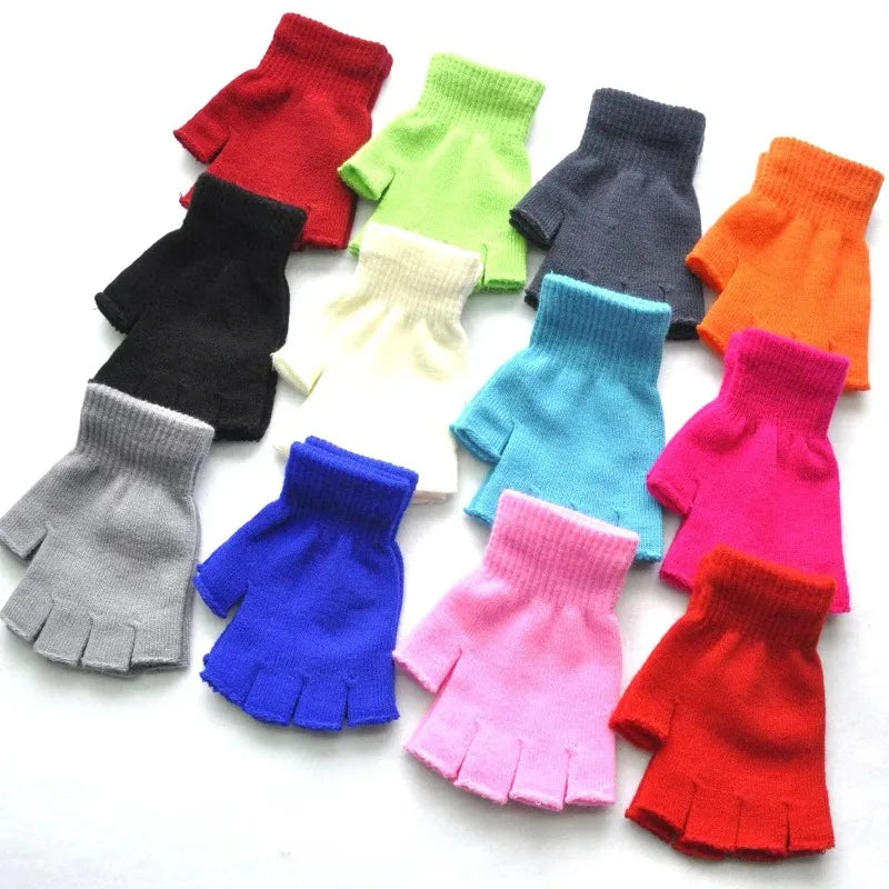 1pair Short Half Finger Fingerless Knit Wrist Glove Winter Warm Stretch Work Gloves for Women and Men Cycling Accessories Zpaxo