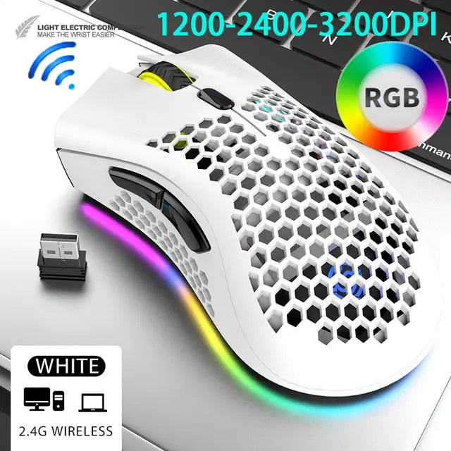 BM600 Rechargeable USB Wireless RGB Light Honeycomb Gaming Mouse Zpaxo White
