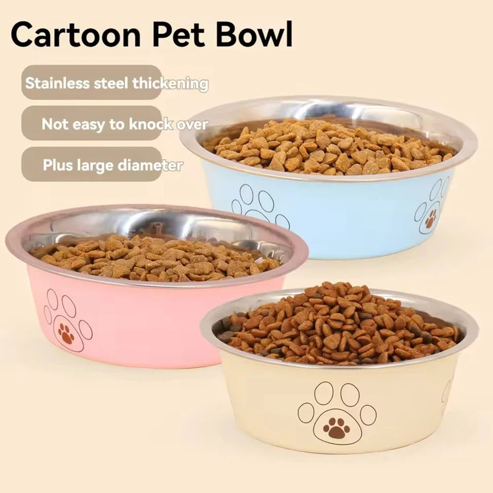 Pet Stainless Steel Footprint Dog Bowl Anti-tip Non-slip Cat Cartoon Zpaxo