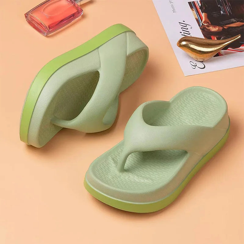 Women's Flip-flops Summer Outdoor Indoor Thick-soled Sandals Increase Zpaxo Grass-Green 35-36