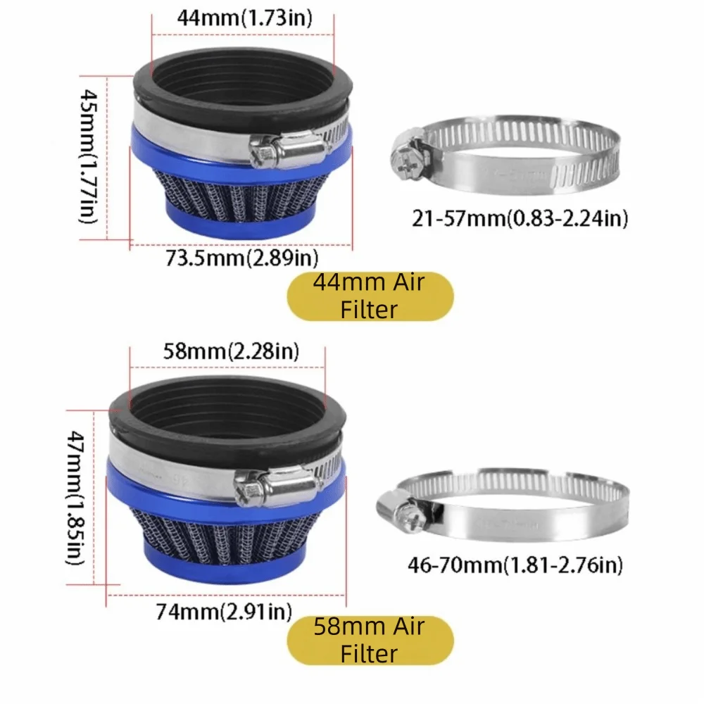 58mm Motorcycle Air Filter Modification Kit 44mm Air Filter Cleaner Intake Tube High Performance Air Filter Pocket Bike Zpaxo