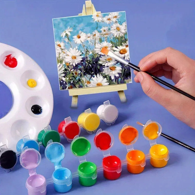 Complete Canvas Painting Kit for Kids – Includes Art Tools, Pre-Sketched Canvases & Mini Wooden Easels (Ideal Children's DayGift Zpaxo