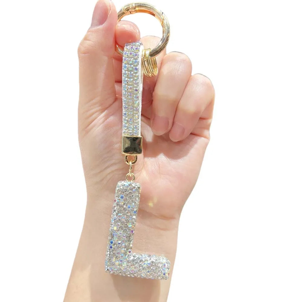 Full Diamond English Letter Keychain Z Crystal Uppercase Pendant