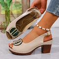 Plus Size Women Sandals Metal One Word Buckle Shoes Summer Round Toe Open Toe Sandals Soft Sole Fish Mouth High Heels Shoes Zpaxo apricot 40