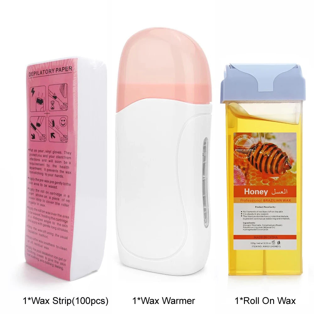 Roll-On Electric Waxing Kit – Hair Removal for All Skin Types Roll-On Waxing Kit Zpaxo 072-W-Honey US Plug