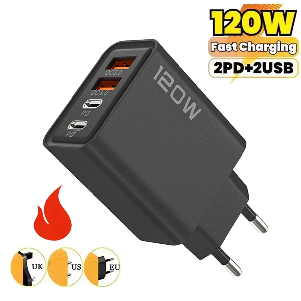 4-Port 120W USB-C Fast Wall Charger – PD & QC 3.0 USB Wall Charger Zpaxo
