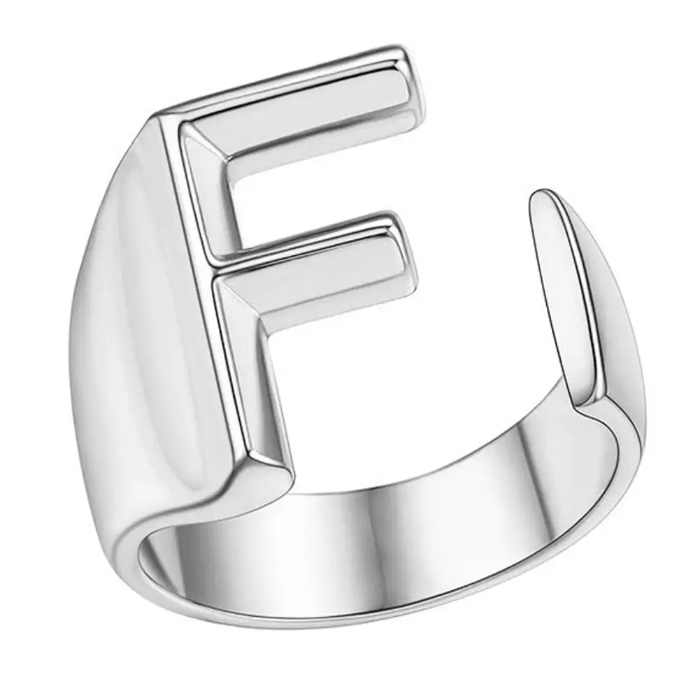 1PC High-end Fashion Hollow A-Z Letter Adjustable Opening Ring Alphabet Party Rings Jewelry Gift For Women Кольца JR21003 Zpaxo F